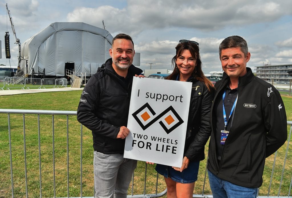 Suzi Perry Gavin Emmett Two Wheels for Life MotoGP Silverstone Support Sign